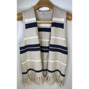 Madewell Striped Knit Vest Fringe Tan Navy White S M